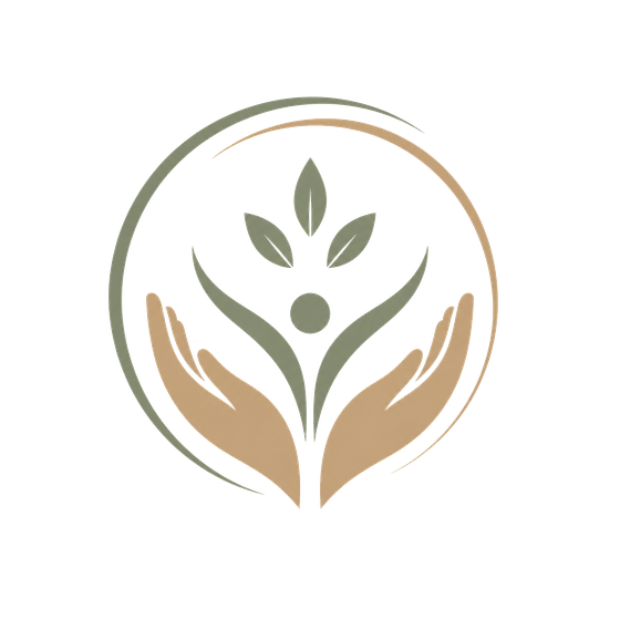 Guided For Resilience emblem: two hands cradling a growing plant inside a circle